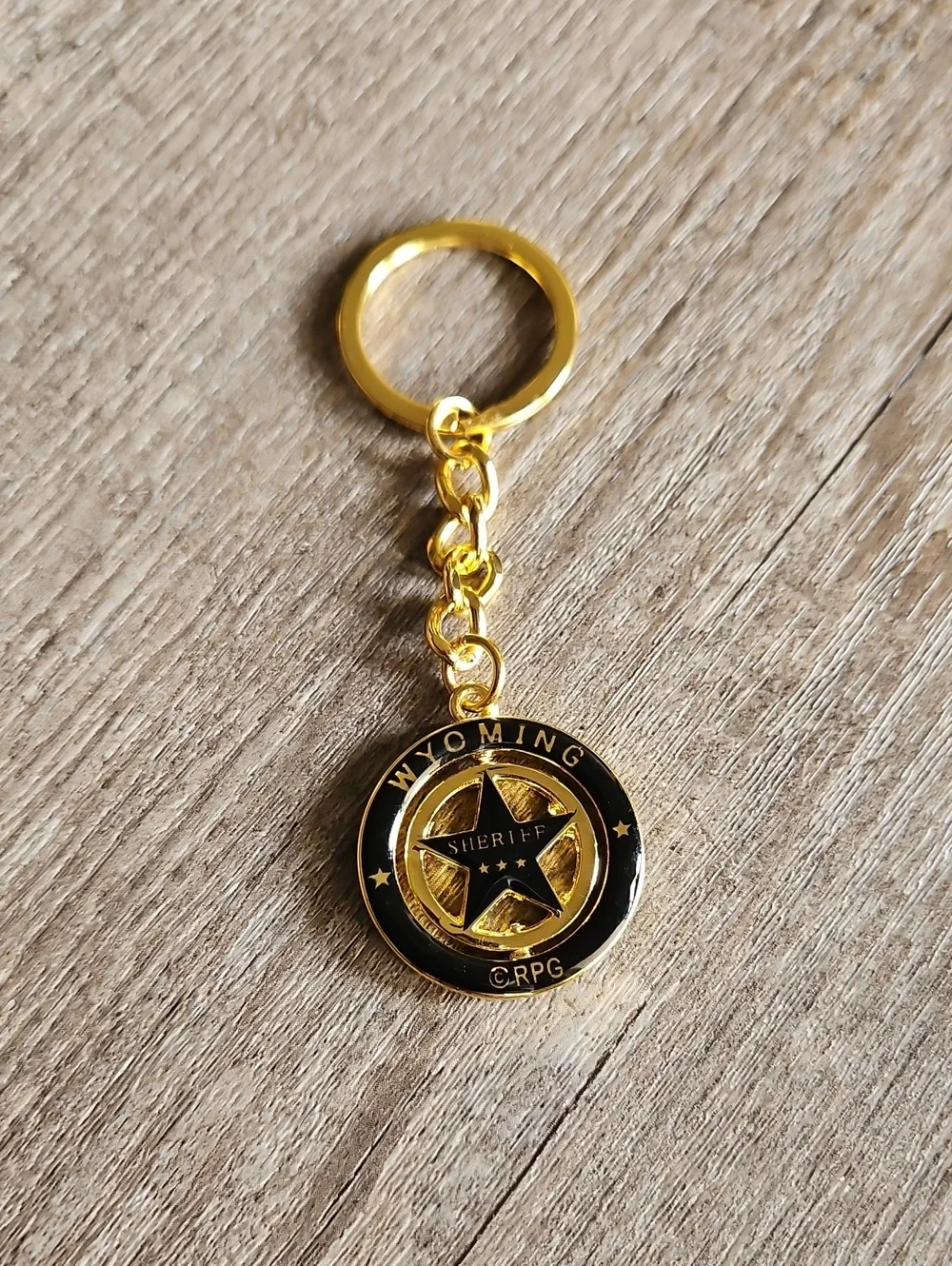 New Wyoming Sheriff Star Gold Souvenir Keychain
